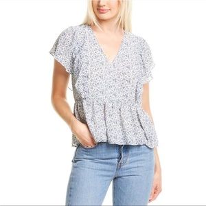 Madewell Georgette Ruffle-Sleeve Peplum Top in Americana Floral (Size: M)